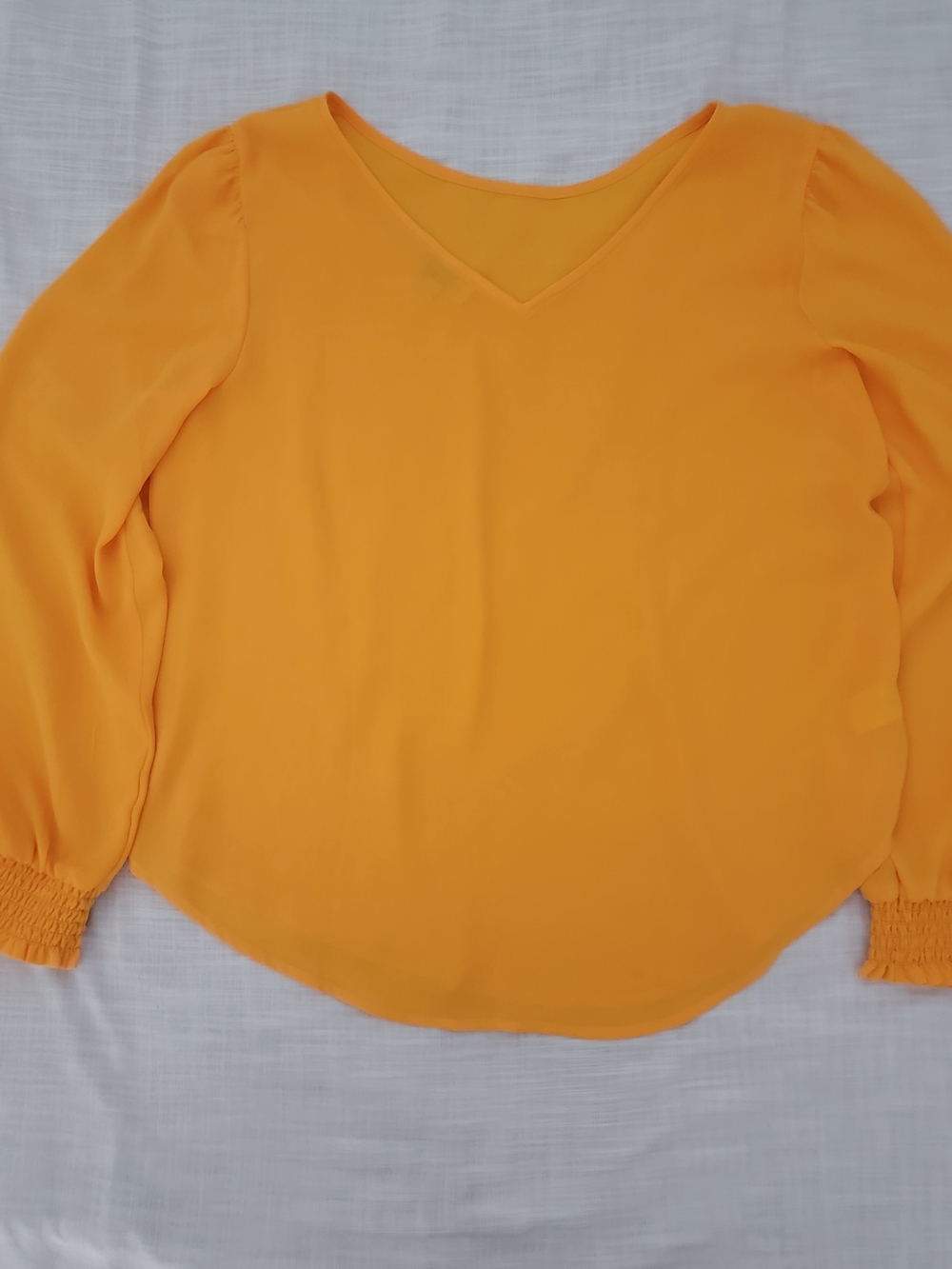 LOFT Women's V-Neck Long Sleeve Blouse in Mustard Yellow